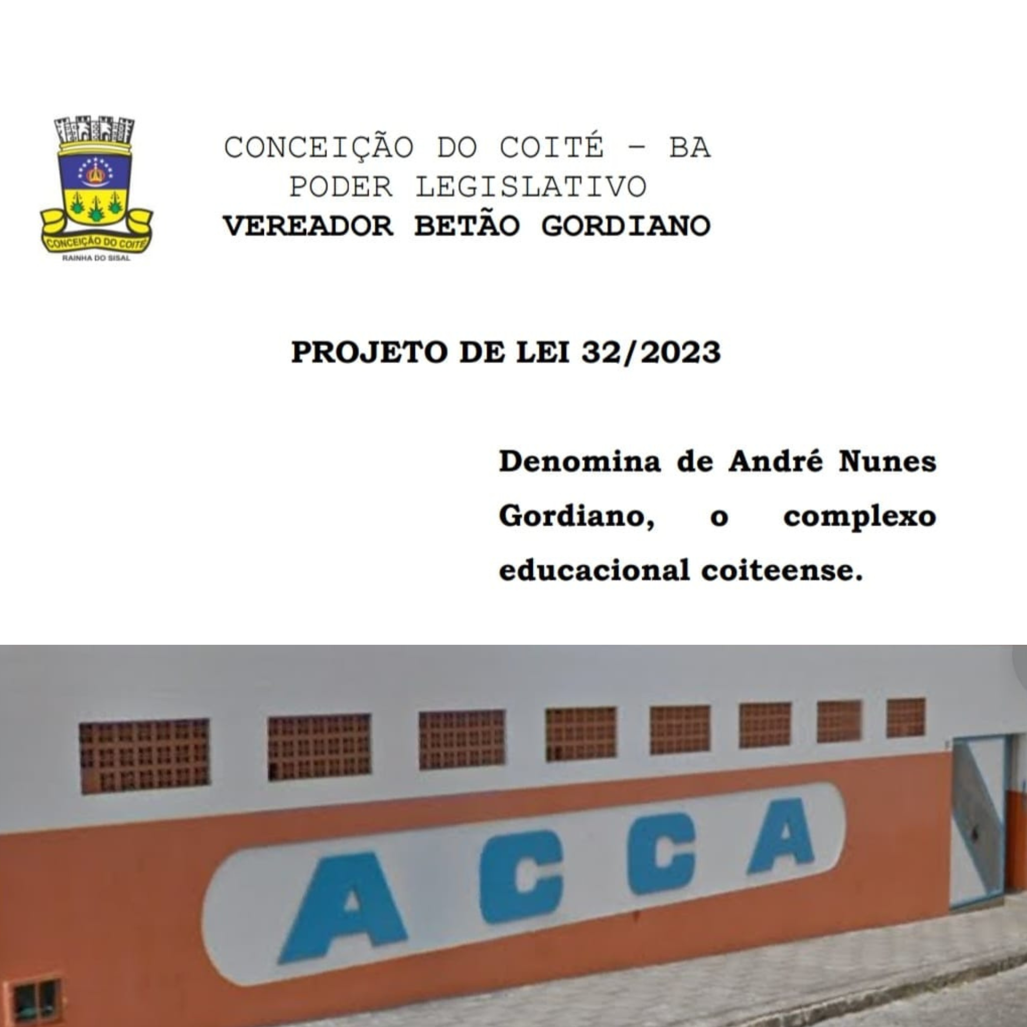 Aprovado projeto que denomina o complexo educacional coiteense de André Nunes Gordiano