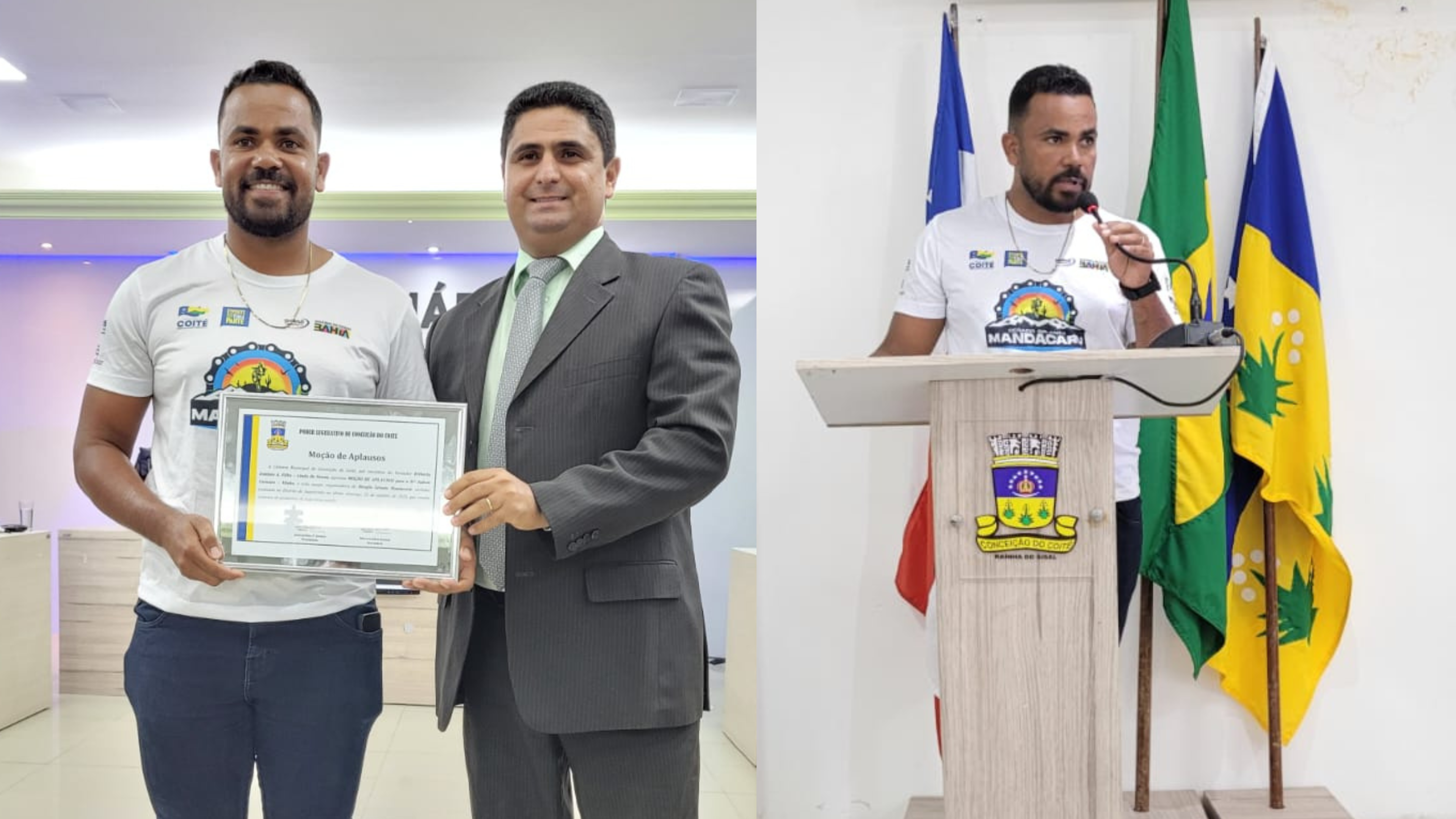 Jadson Carneiro, organizador do Desafio Selante Mandacaru, recebe placa de Moção de Aplausos